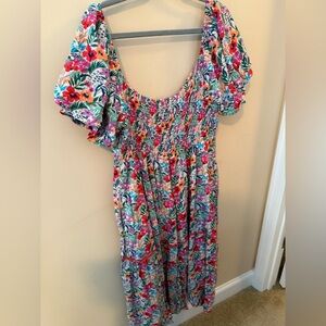 Lost + Wander Summer Floral Print Puff Sleeve Midi Dress